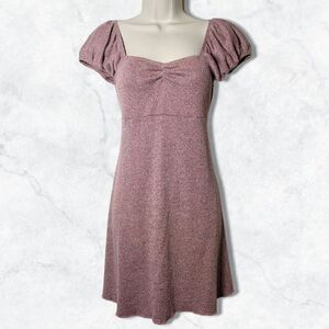 Luna Chix Dusty Pink Sparkly Sweetheart Puff Sleeve Keyhole Back Mini Dress